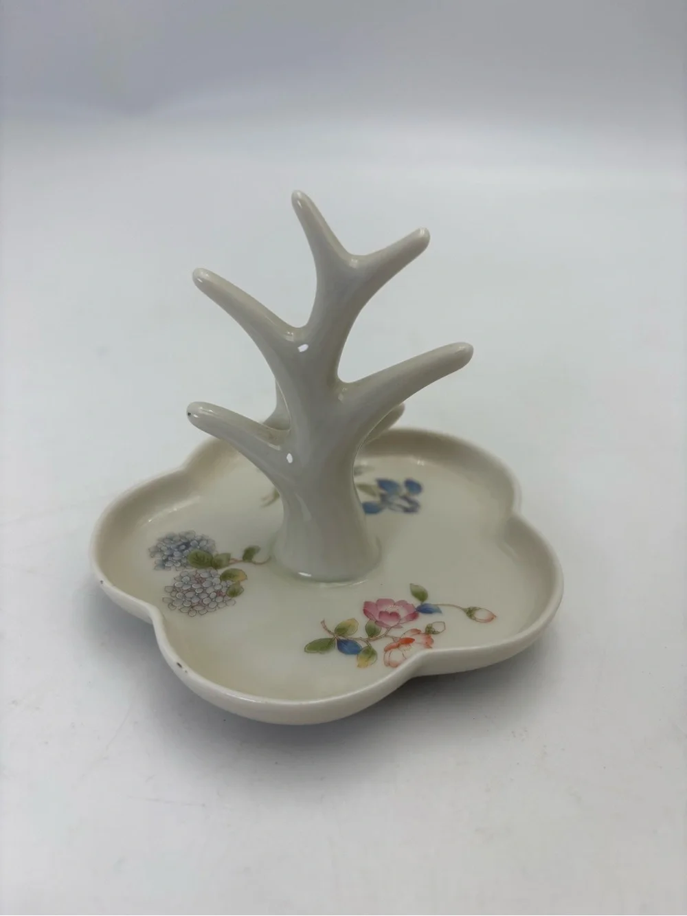 Vintage Porcelain Ring Holder Trinket Dish with Charming Butterfly Detail